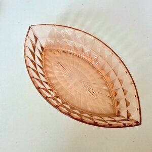 Vintage pink Depression glass Windsor Jeanette boat bowl.